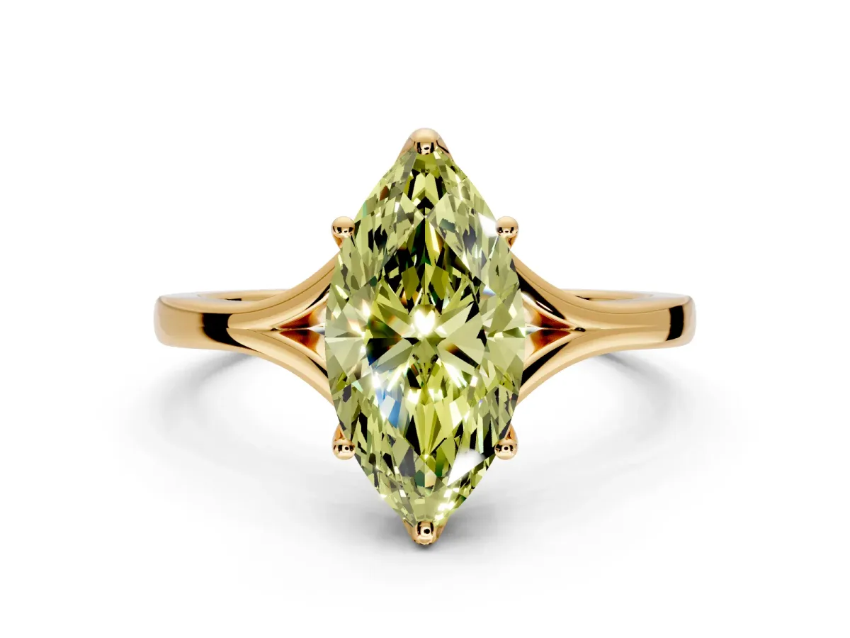 Solitaire Engagement Ring Setting for Fancy Yellow Marquise Center with Plain Split Shank and Prong Head in Yellow Gold