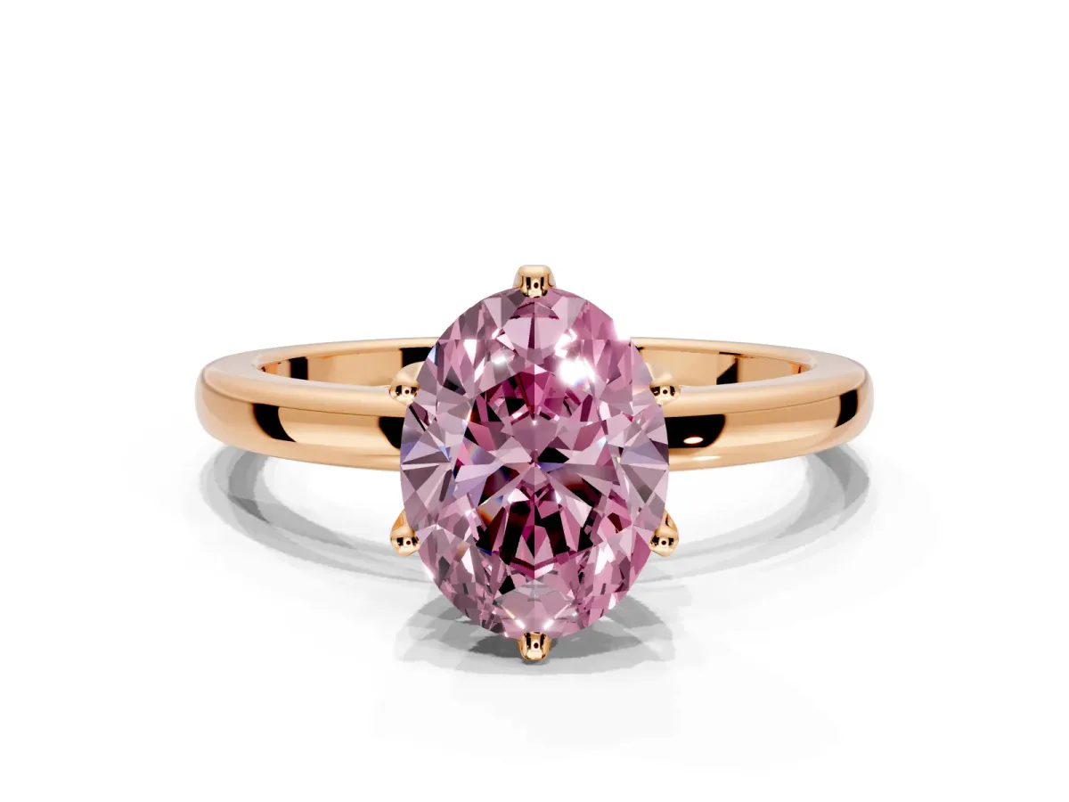 Solitaire Engagement Ring Setting for Fancy Pink Oval Center with Plain Band and Tulip Prong Head in Rose Gold