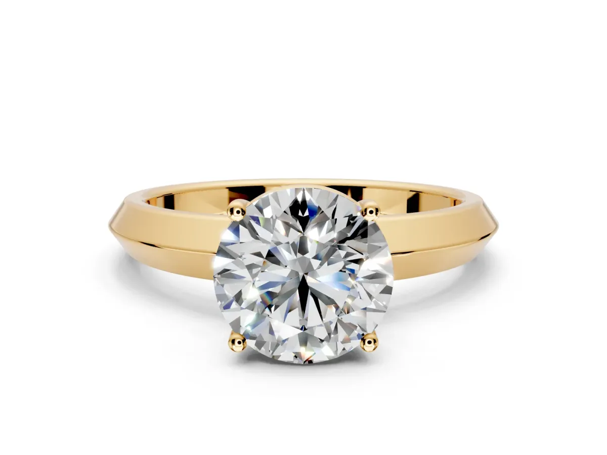 Solitaire Engagement Ring Setting for Round Cut Center with Wide Knife Ridge Band and Prong Head in Yellow Gold