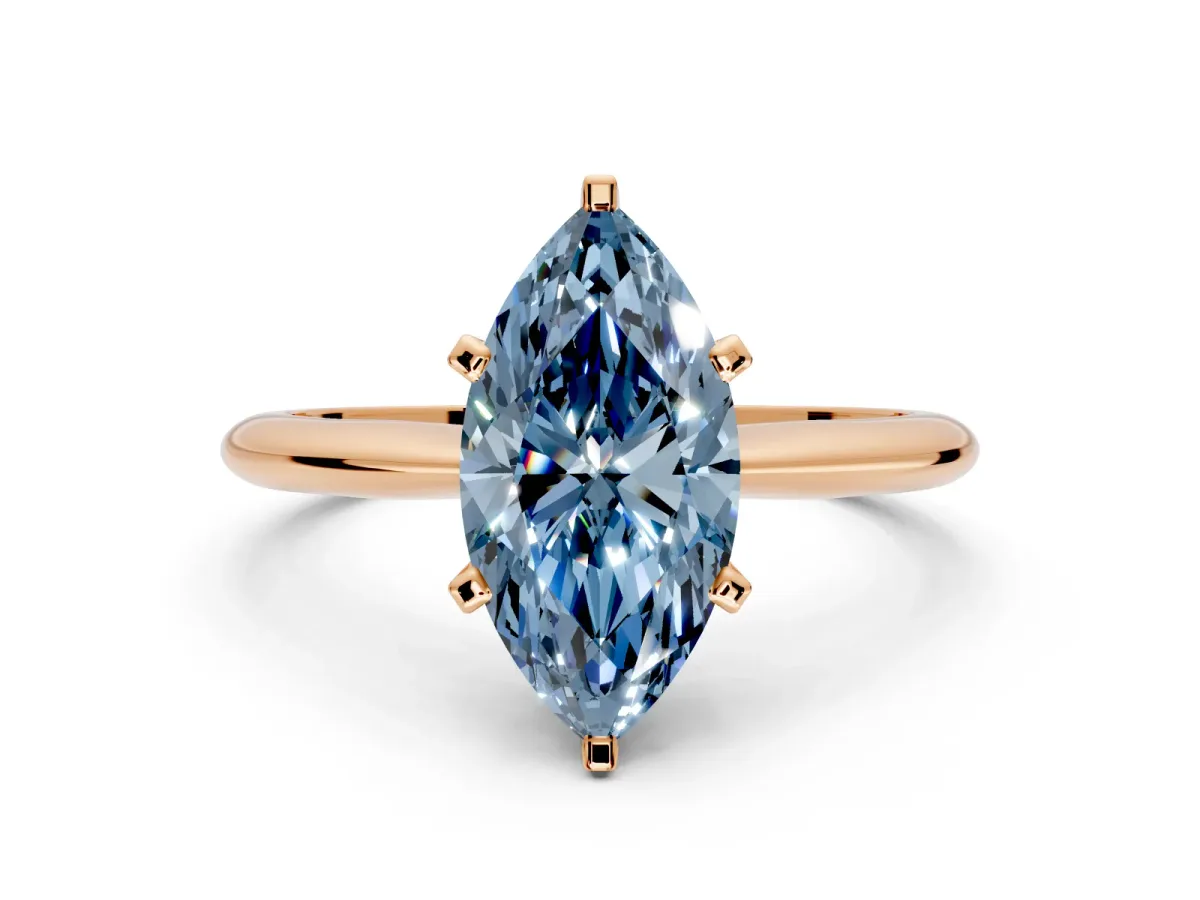 Solitaire Engagement Ring Setting for Fancy Blue Marquise Center with Knife Ridge Band and Claw Prong Head in Rose Gold