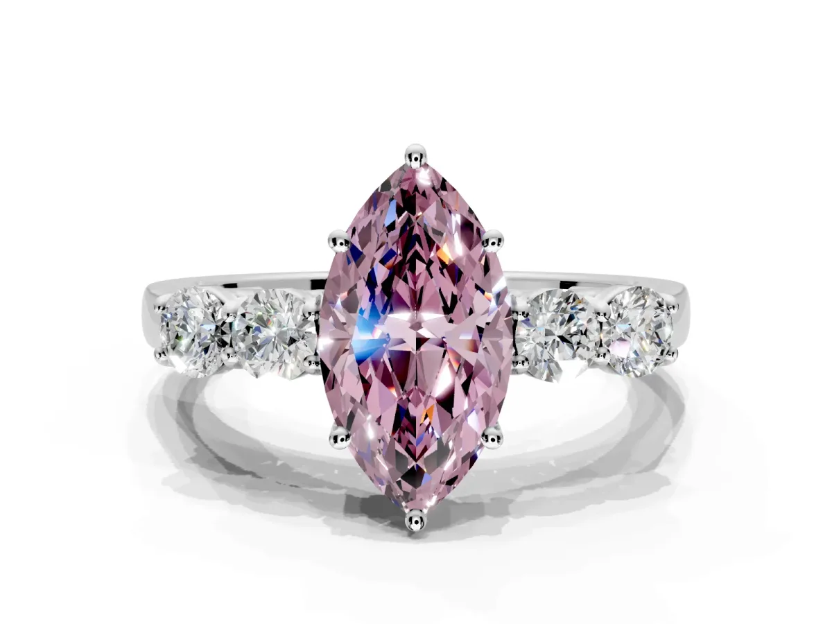 5 Stone Engagement Ring Setting for Fancy Pink Marquise Center with Equal Close-Set Accents and Prong Head in Platinum