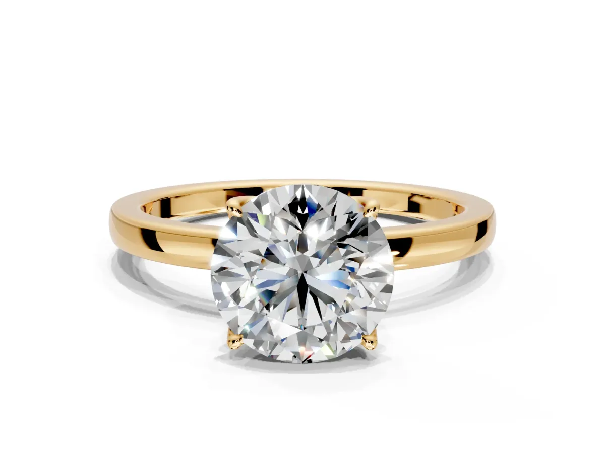 Solitaire Engagement Ring Setting for Round Cut Center with Thin Rounded Plain Band and Prong Head in Yellow Gold