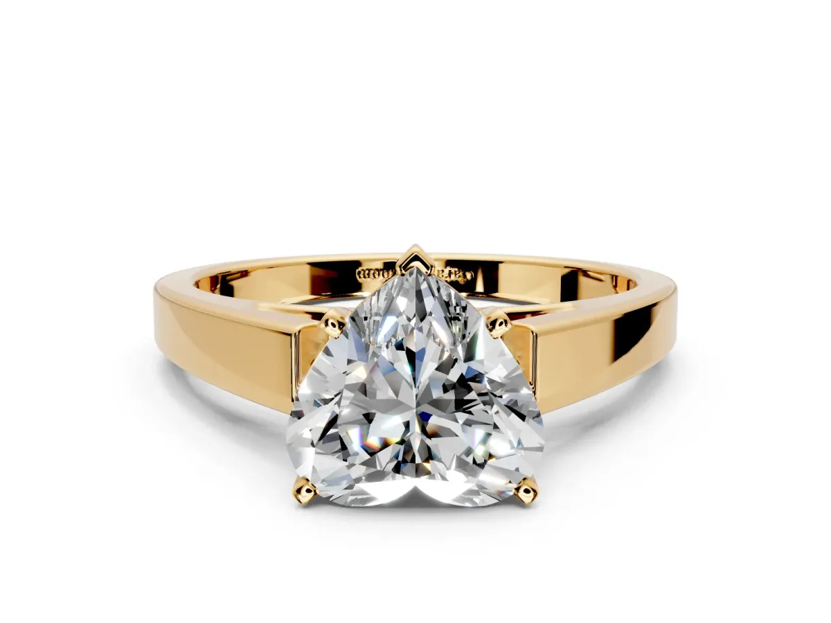 Solitaire Engagement Ring Setting for Heart-Shaped Center with Tapered Split Shoulders and Prong Head in Yellow Gold