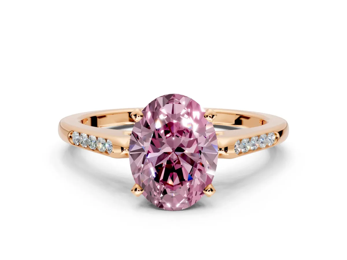 Solitaire Engagement Ring Setting for Fancy Pink Oval Center with Channel Accents and Prong Head in Rose Gold