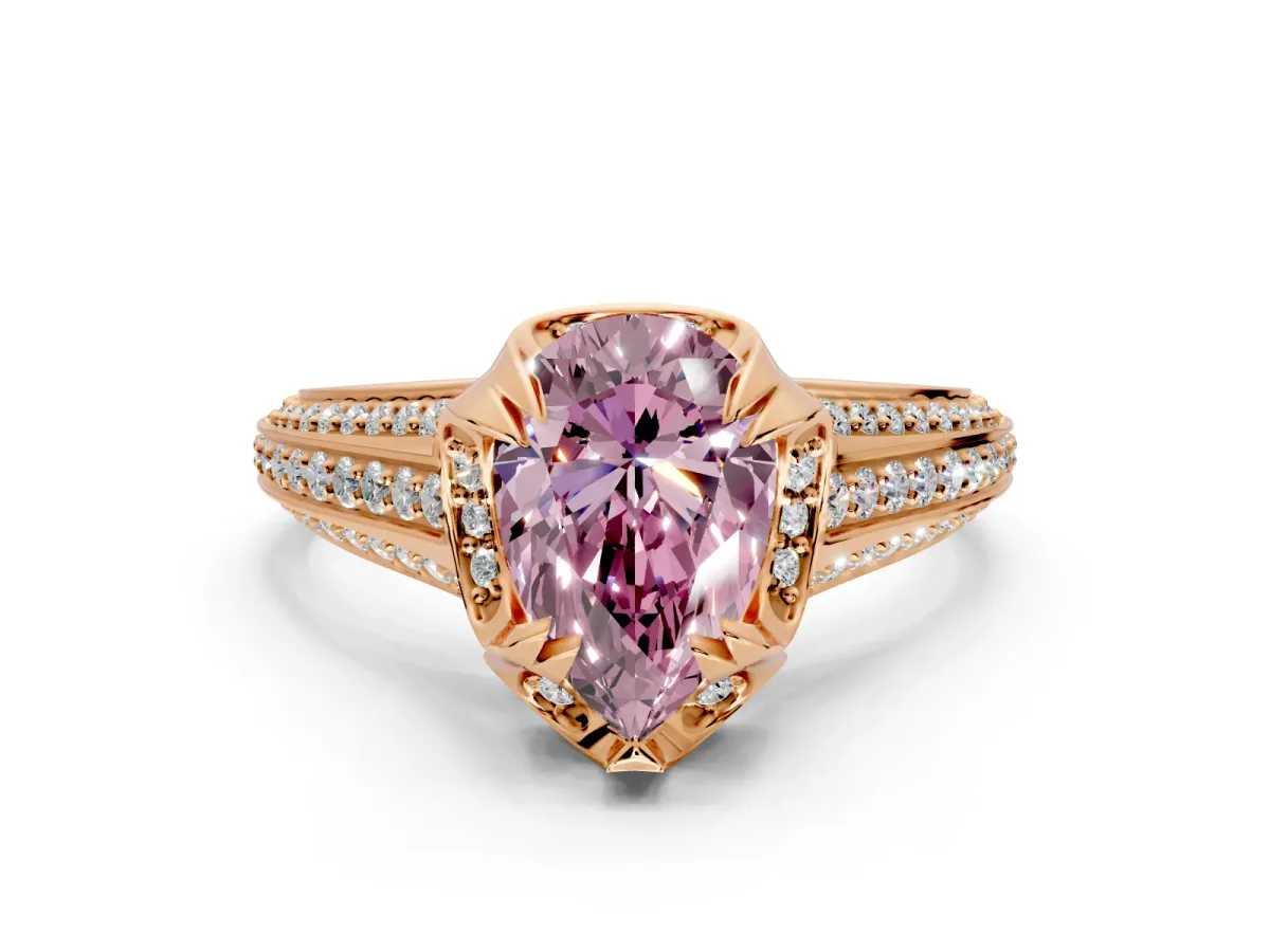 Solitaire Engagement Ring Setting for Fancy Pink Pear-Shaped Center with Accented Split Shank and Prong Head in Rose Gold