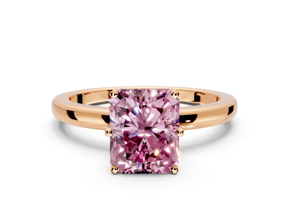 Solitaire Engagement Ring Setting for Fancy Pink Radiant Cut Center with Plain Band and Tulip Prong Head in Rose Gold