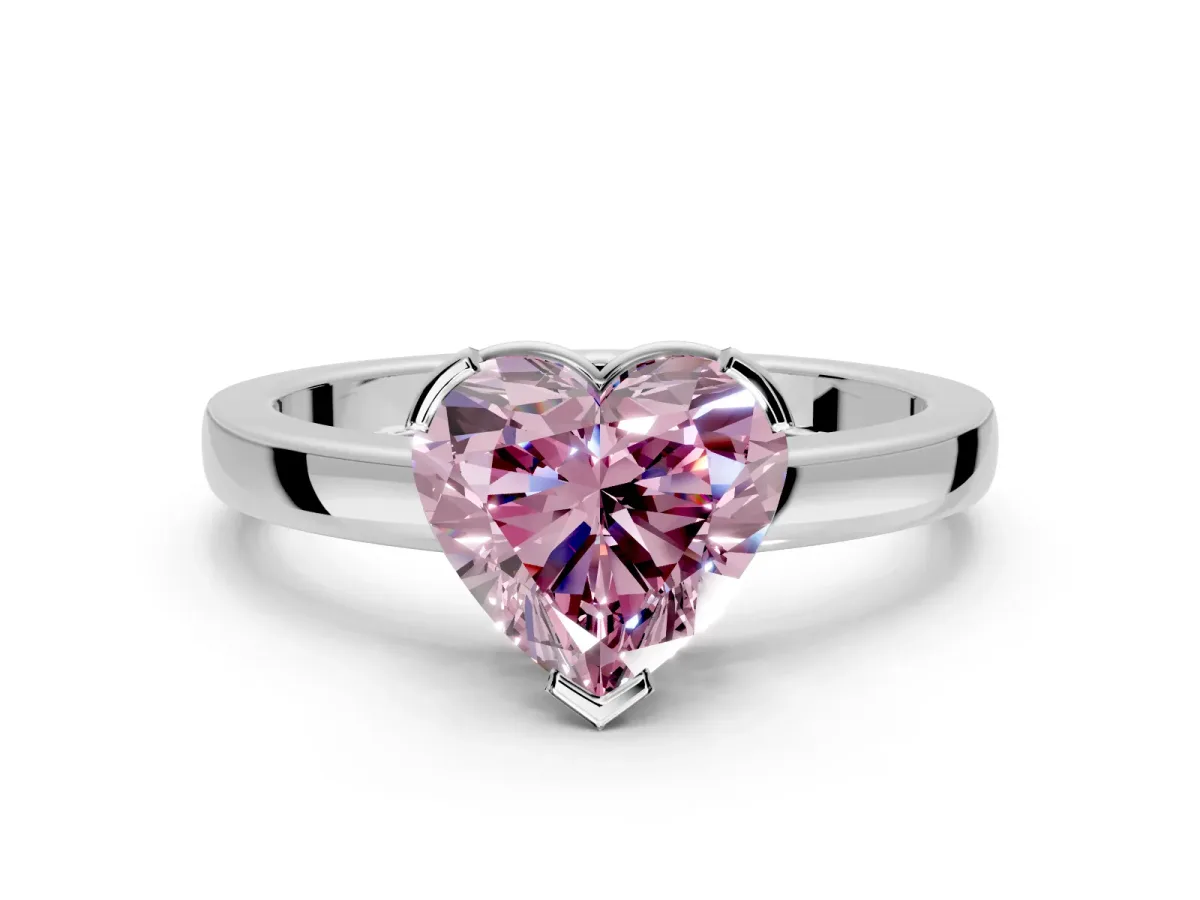 Solitaire Engagement Ring Setting for Fancy Pink Heart-Shaped Center with Plain Band and Flat Tab Prong Head in Sterling Silver