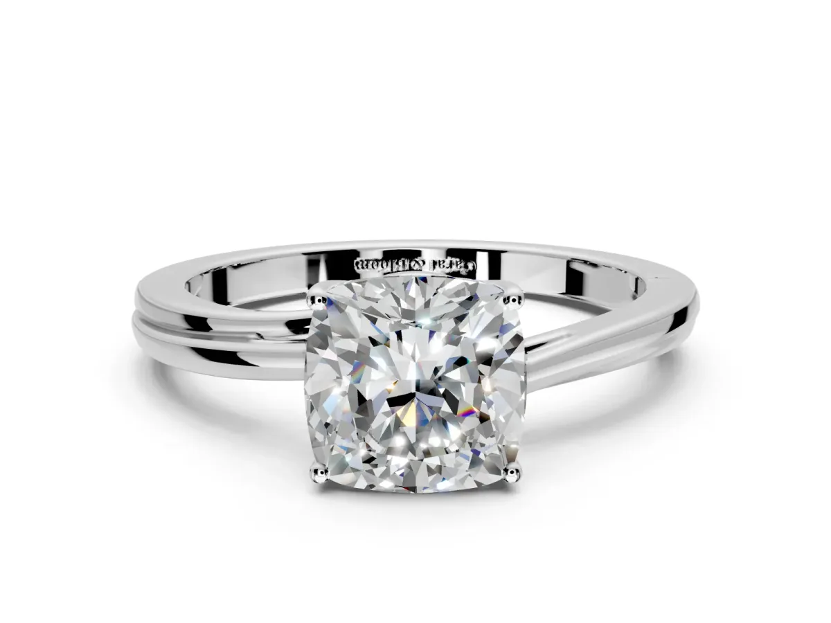 Solitaire Engagement Ring Setting for Cushion Cut Center with Plain Bypass Twist Band and Prong Head in White Gold