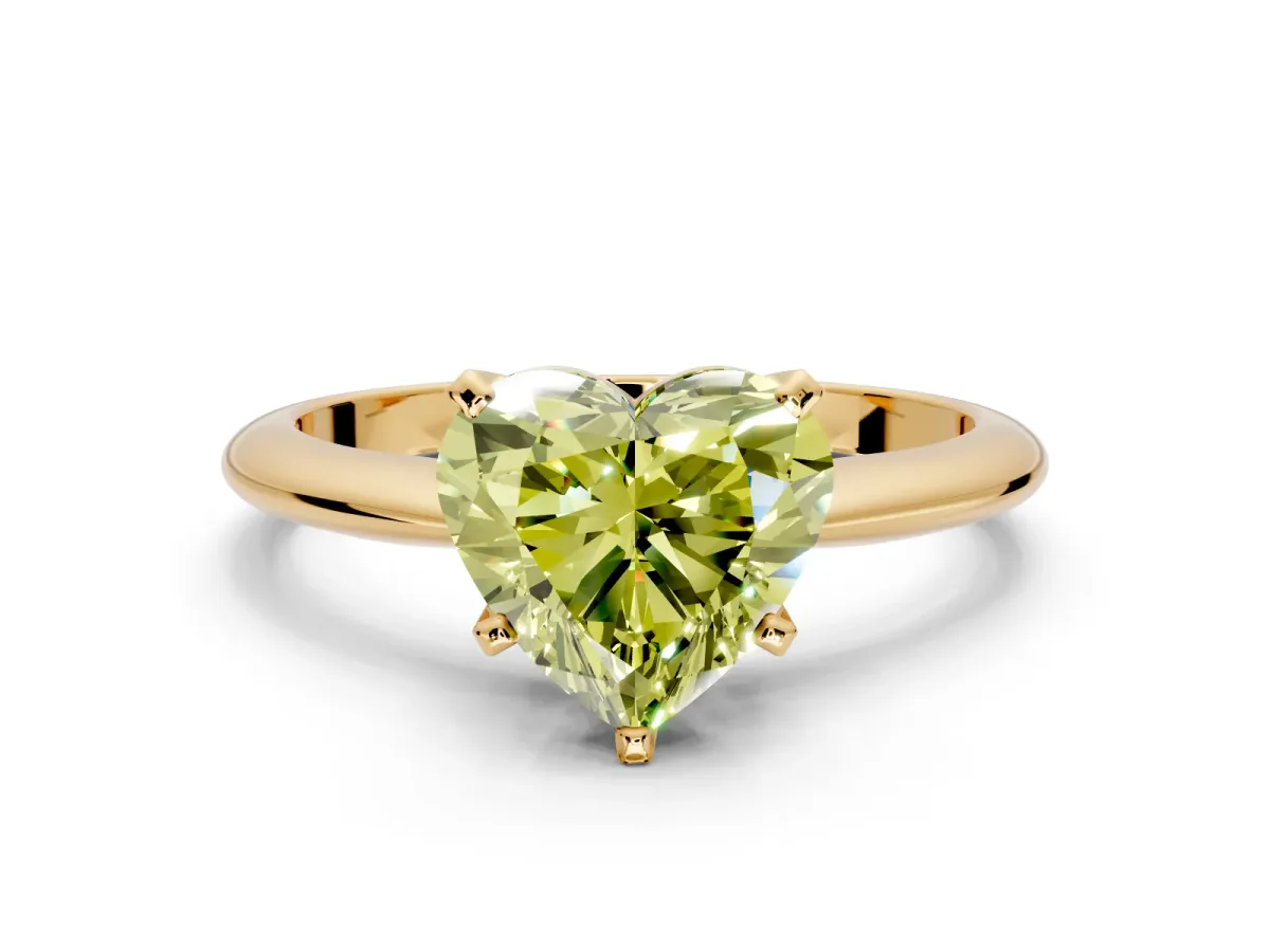 Solitaire Engagement Ring Setting for Fancy Yellow Heart-Shaped Center with Knife Ridge Band and Claw Prong Head in Yellow Gold