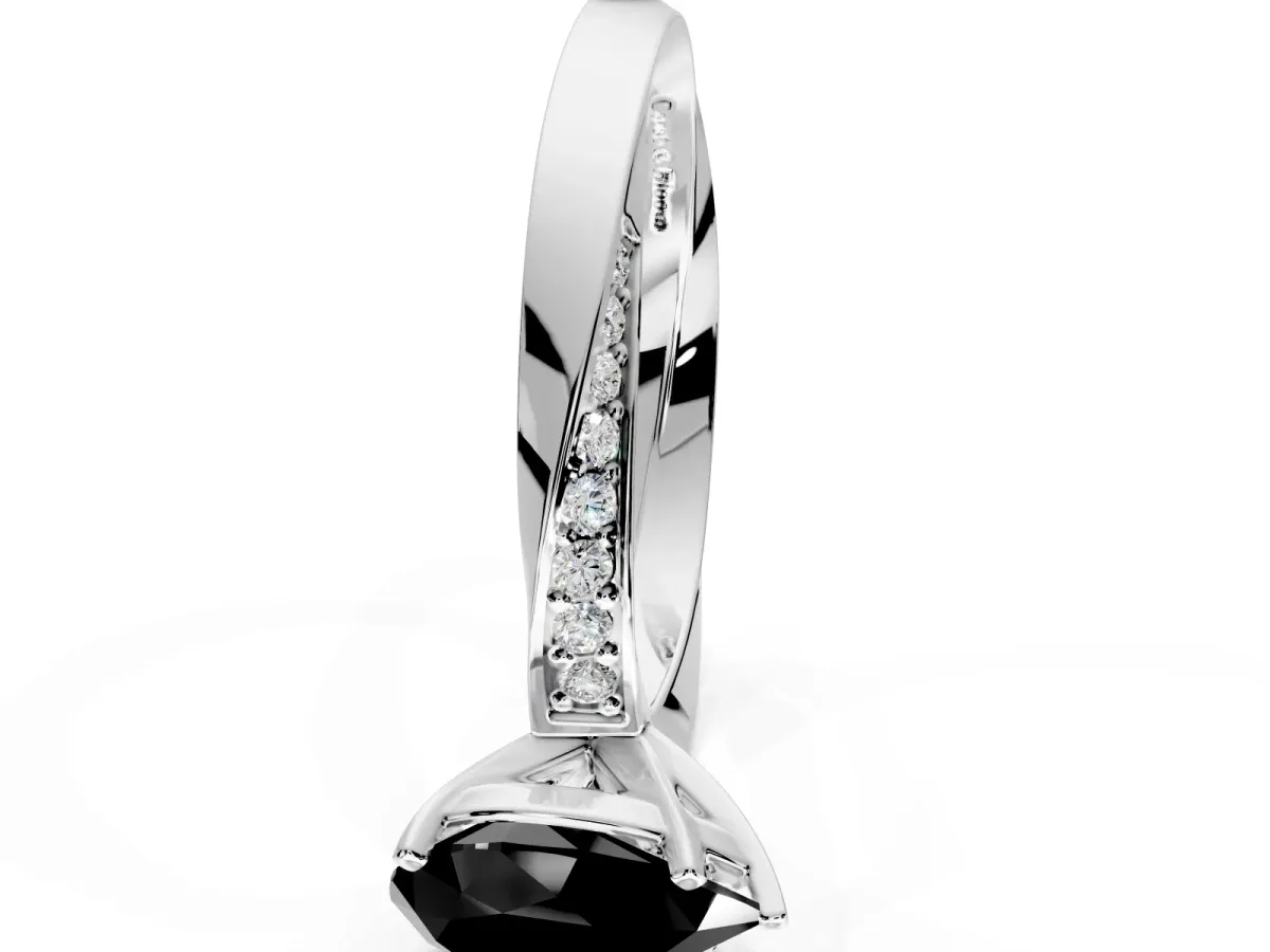 Side Accent Engagement Ring Setting for Fancy Black Pear-Shaped Center with Accent Shoulders and Prong Head in Sterling Silver