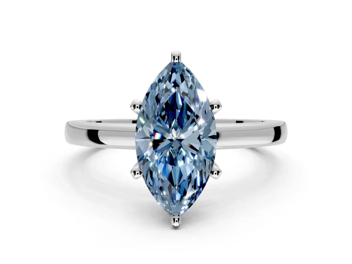 Solitaire Engagement Ring Setting for Fancy Blue Marquise Center with Basket Rail and Prong Head in Platinum