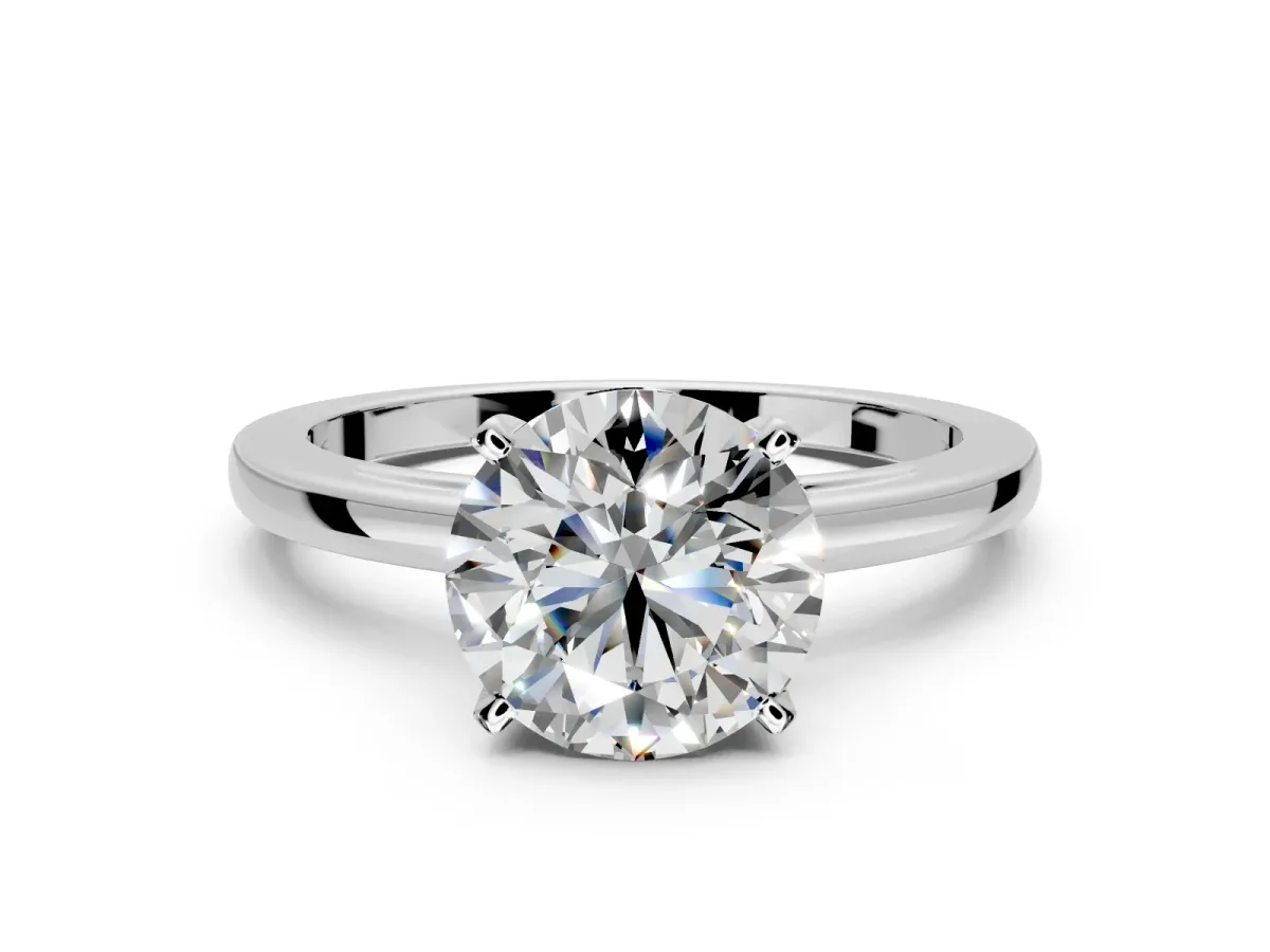 Solitaire Engagement Ring Setting for Round Cut Center with Basket Rail and Prong Head in Platinum
