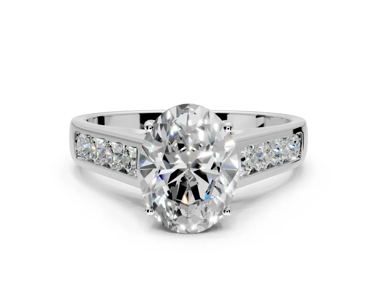Solitaire Engagement Ring Setting for Oval Center with Cathedral Channel Band and Prong Head in Sterling Silver