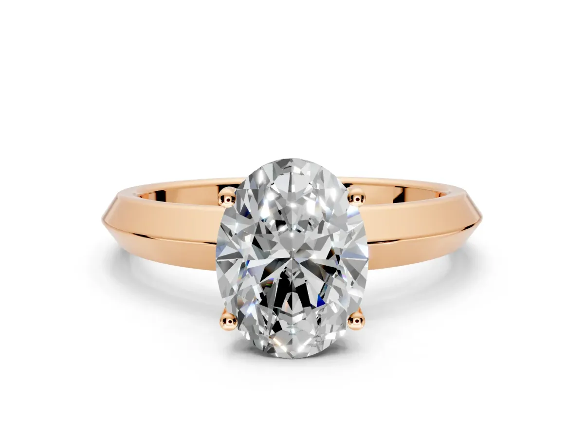 Solitaire Engagement Ring Setting for Oval Center with Wide Knife Ridge Band and Prong Head in Rose Gold