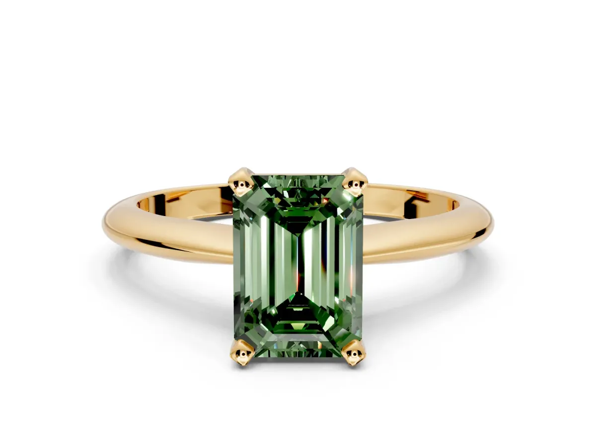 Solitaire Engagement Ring Setting for Fancy Green Emerald Cut Center with Knife Ridge Band and Claw Prong Head in Yellow Gold