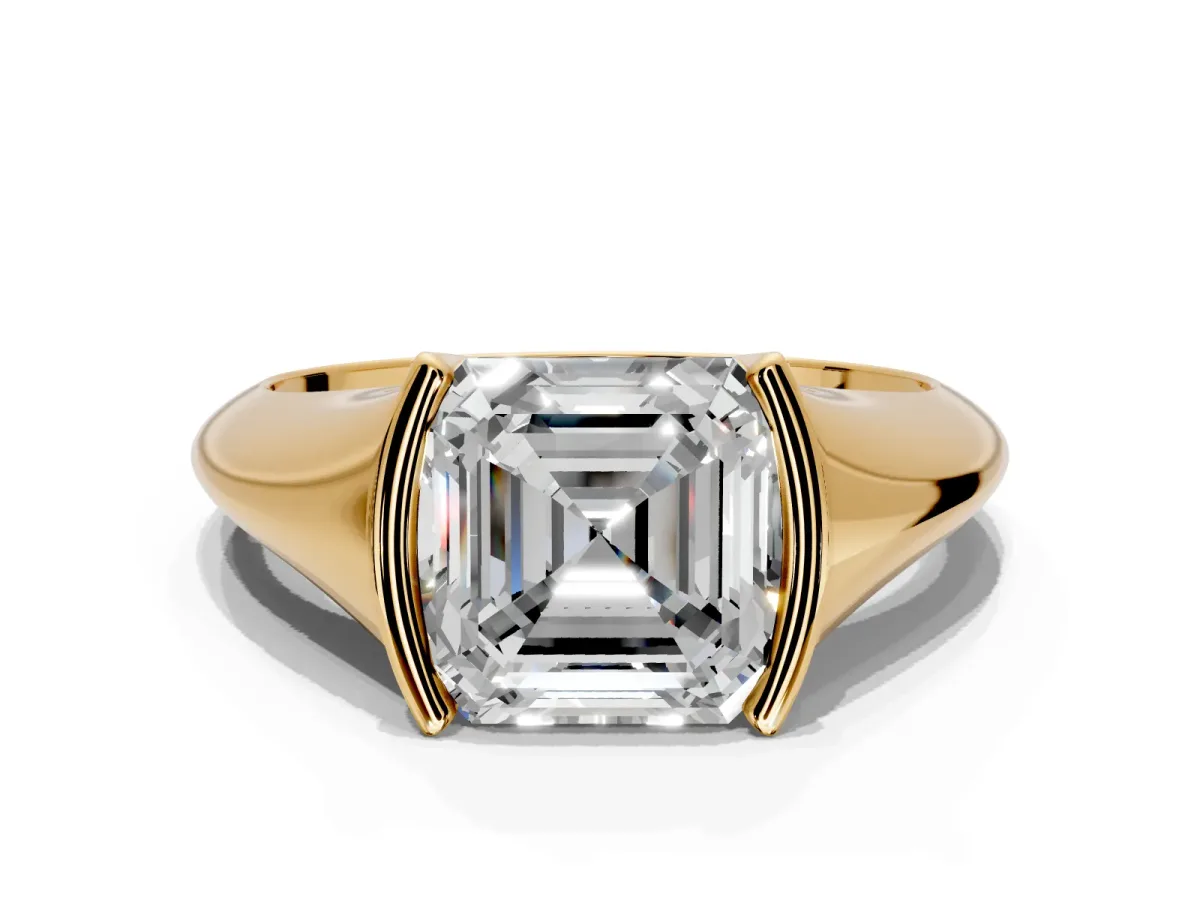 Tension Engagement Ring Setting for Asscher Cut Center with Wide Tapered Band and Tension Head in Yellow Gold