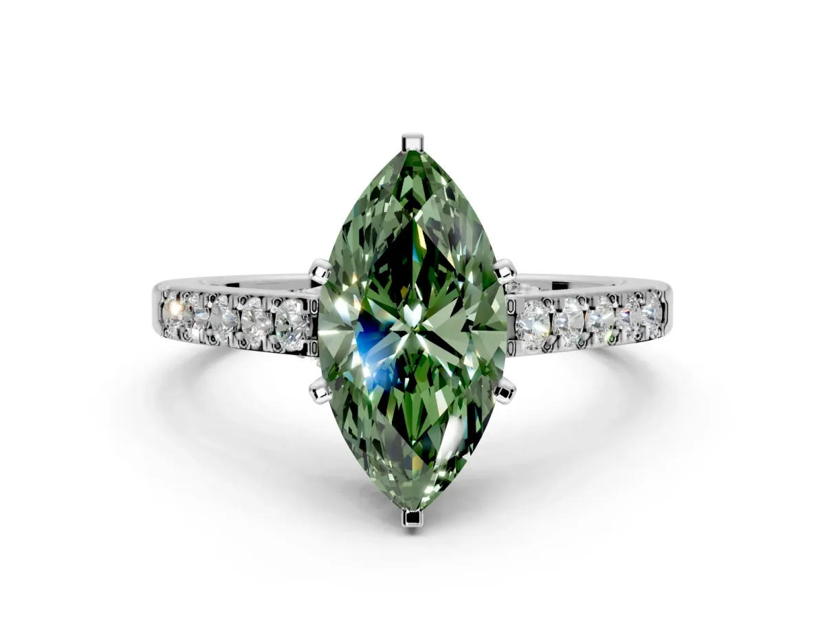 Solitaire Engagement Ring Setting for Fancy Green Marquise Center with Crossover Accents and Prong Head in Platinum