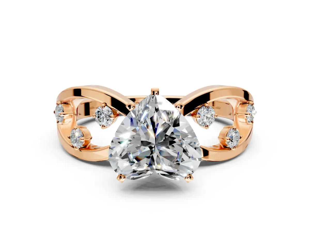 Solitaire Engagement Ring Setting for Heart-Shaped Center with Criss-Cross Accent Band and Prong Head in Rose Gold