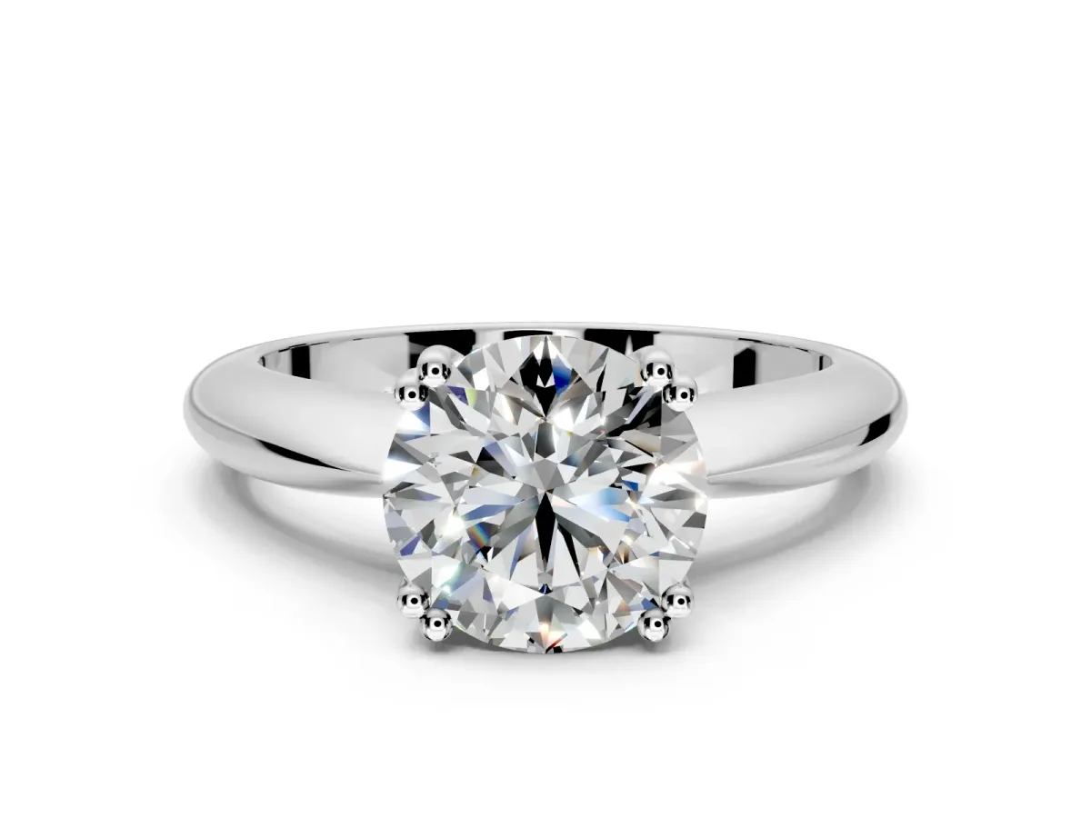 Solitaire Engagement Ring Setting for Round Cut Center with Reverse Tapered Band and Prong Head in White Gold