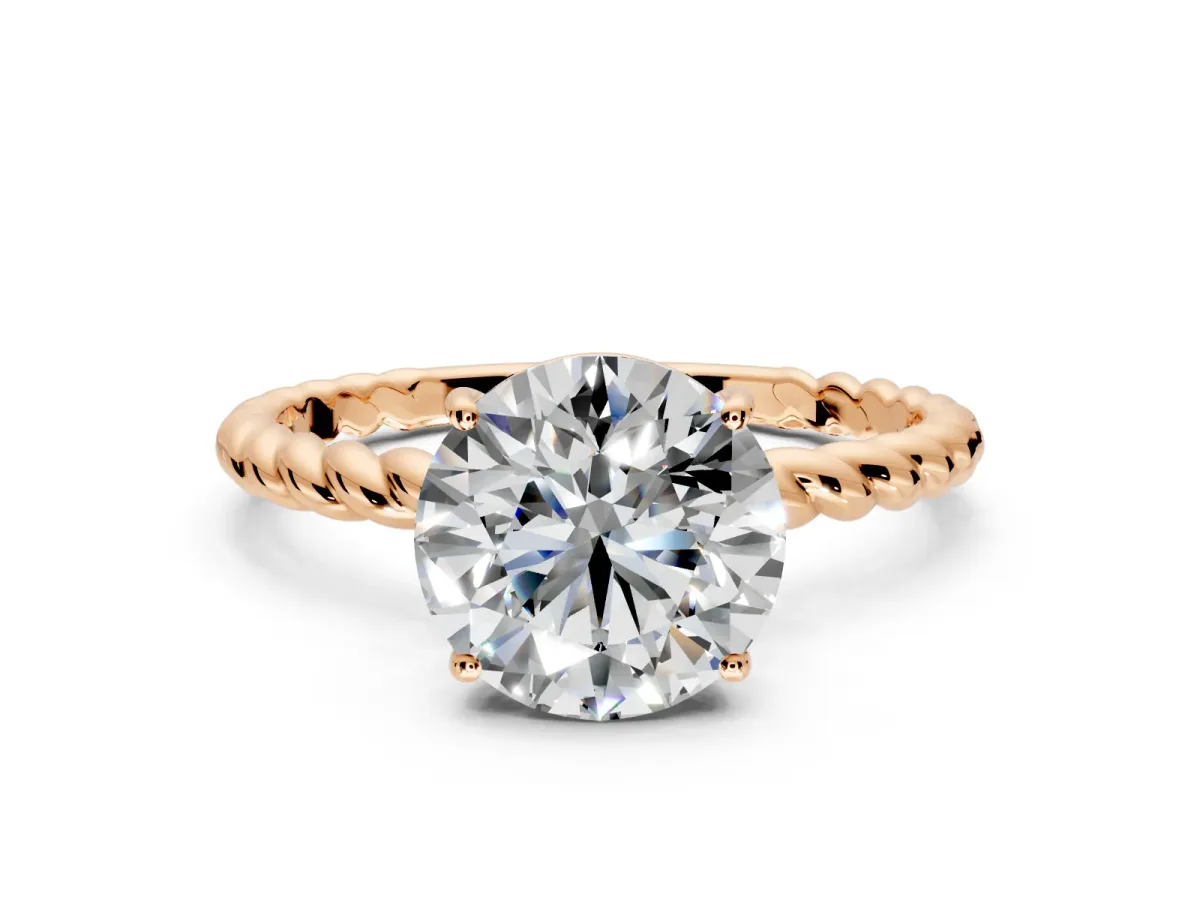 Solitaire Engagement Ring Setting for Round Cut Center with Plain Twisted Rope Band and Prong Head in Rose Gold