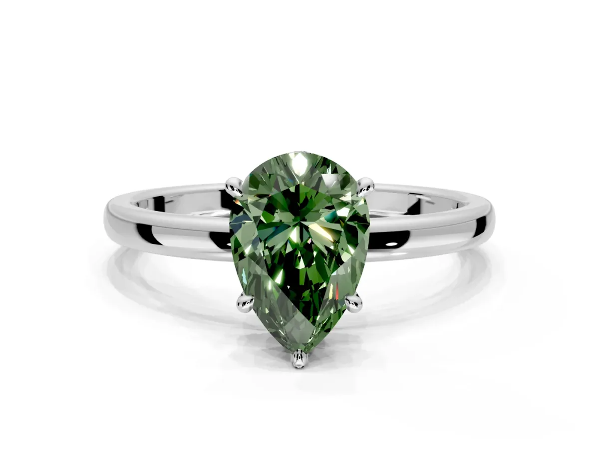 Hidden Halo Engagement Ring Setting for Fancy Green Pear-Shaped Center with Plain Band and Tall Prong Head in Sterling Silver
