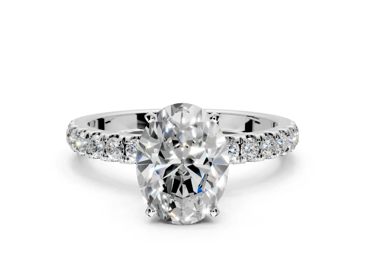 Open Basket Engagement Ring Setting for Oval Center with Pave Band and Prong Head in Sterling Silver