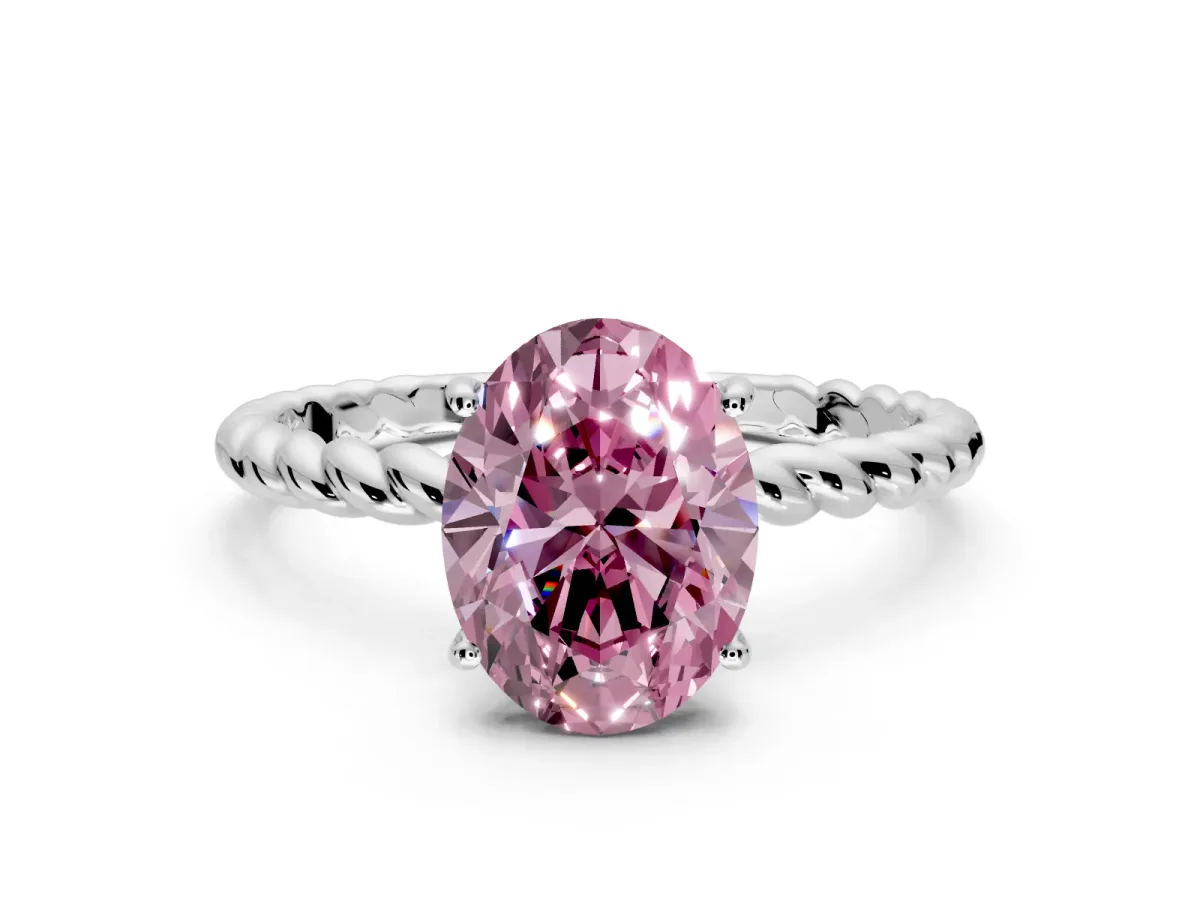 Solitaire Engagement Ring Setting for Fancy Pink Oval Center with Plain Twisted Rope Band and Prong Head in Sterling Silver