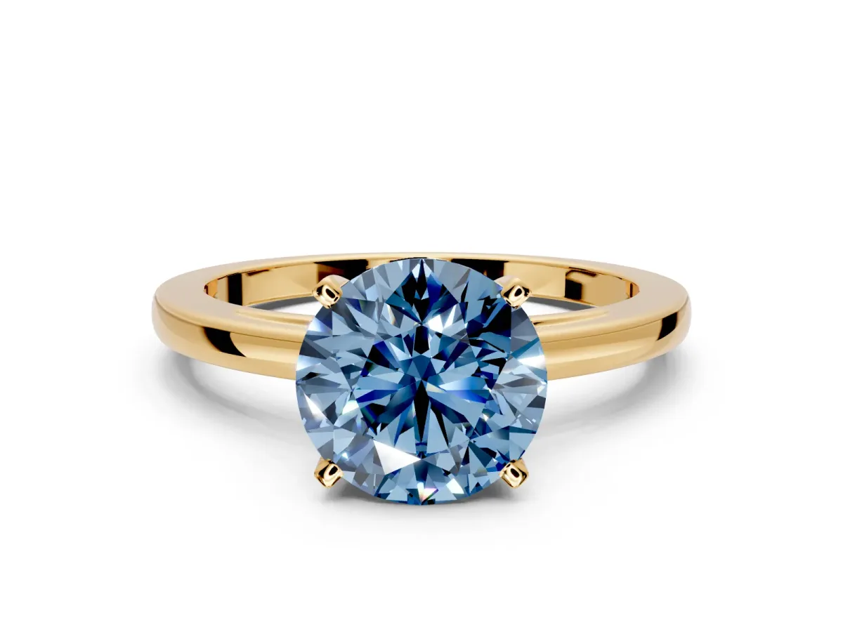Solitaire Engagement Ring Setting for Fancy Blue Round Cut Center with Basket Rail and Prong Head in Yellow Gold