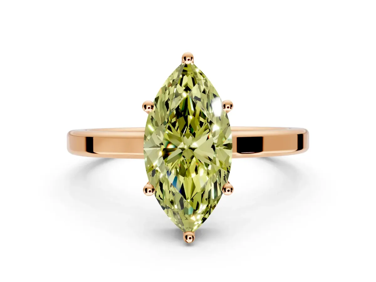 Hidden Halo Engagement Ring Setting for Fancy Yellow Marquise Center with Wide Flat Plain Band and Prong Head in Rose Gold