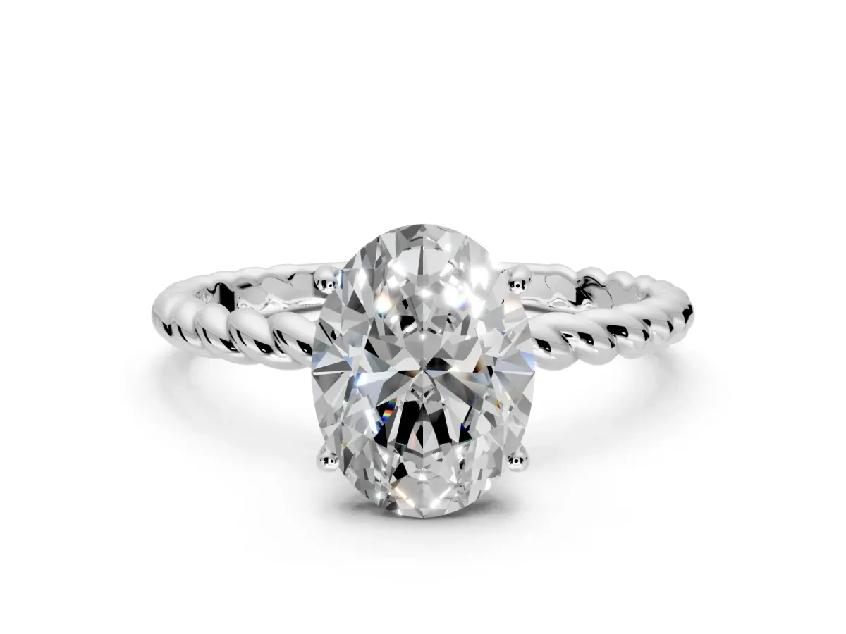Solitaire Engagement Ring Setting for Oval Center with 2-Strand Rope Twist Band and Prong Head in Platinum