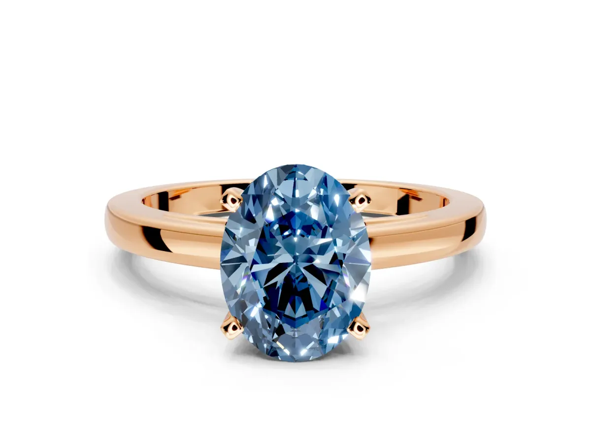 Solitaire Engagement Ring Setting for Fancy Blue Oval Center with Basket Rail and Prong Head in Rose Gold
