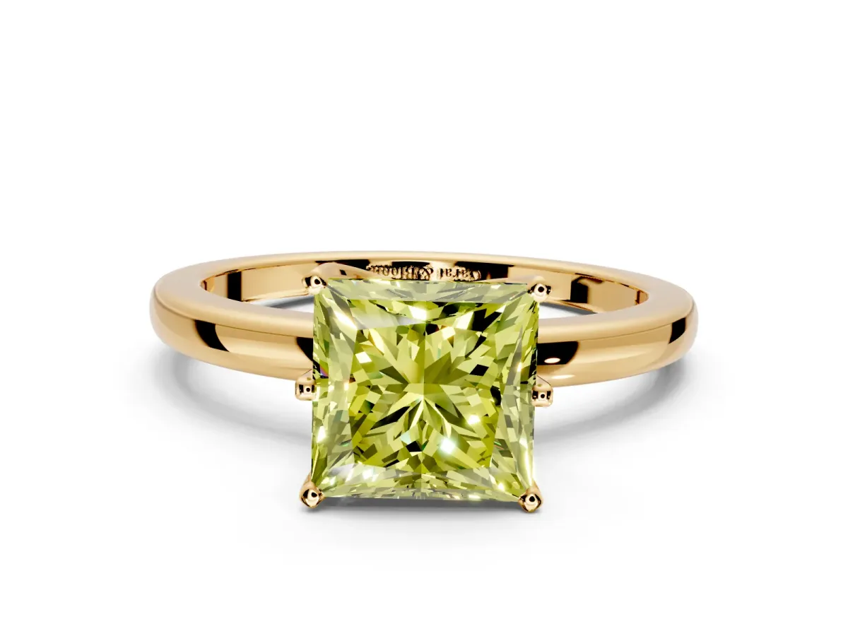 Solitaire Engagement Ring Setting for Fancy Yellow Princess Cut Center with Plain Band and Tulip Prong Head in Yellow Gold