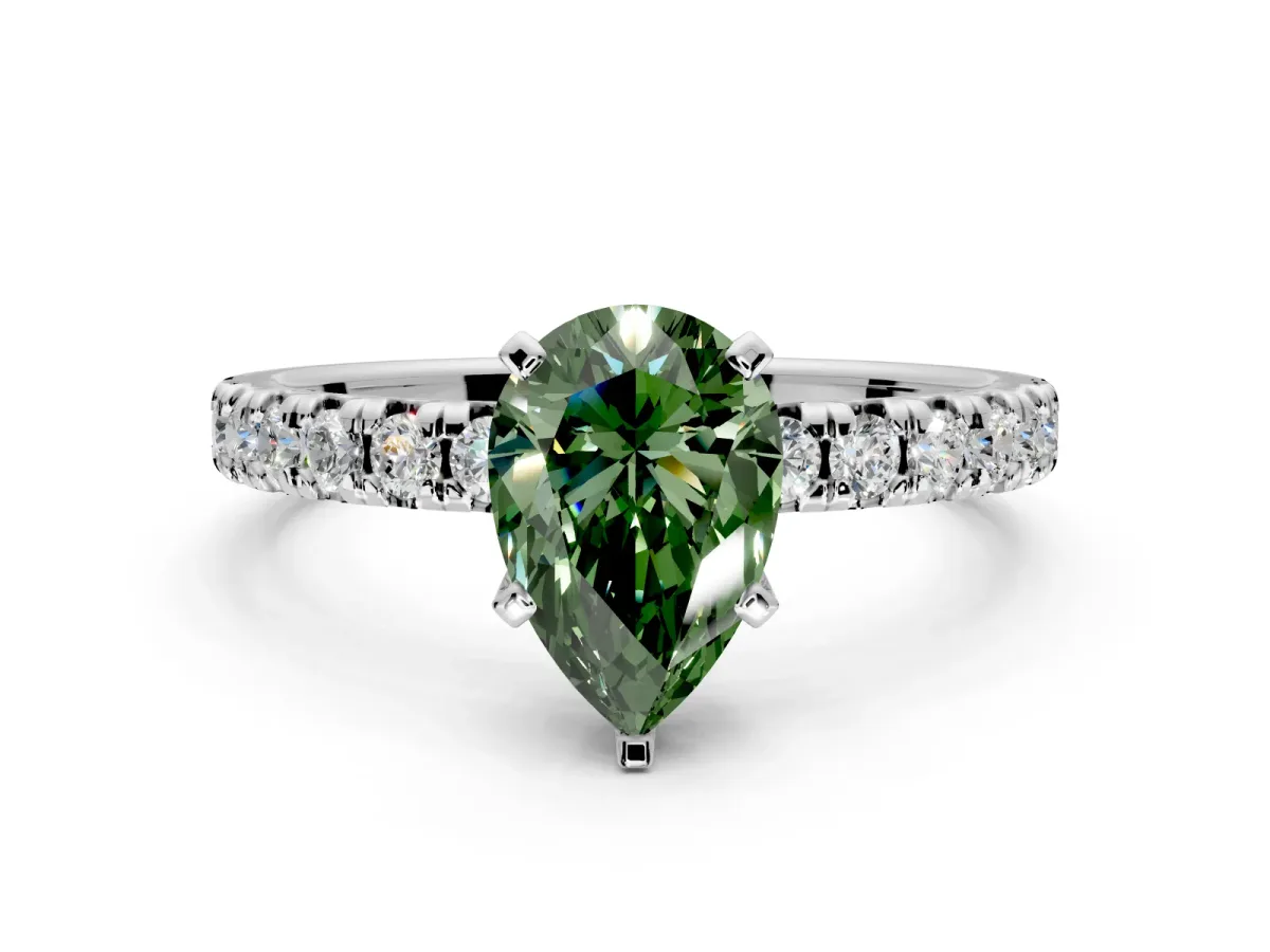 Solitaire Engagement Ring Setting for Fancy Green Pear-Shaped Center with Large Accents and Prong Head in Platinum