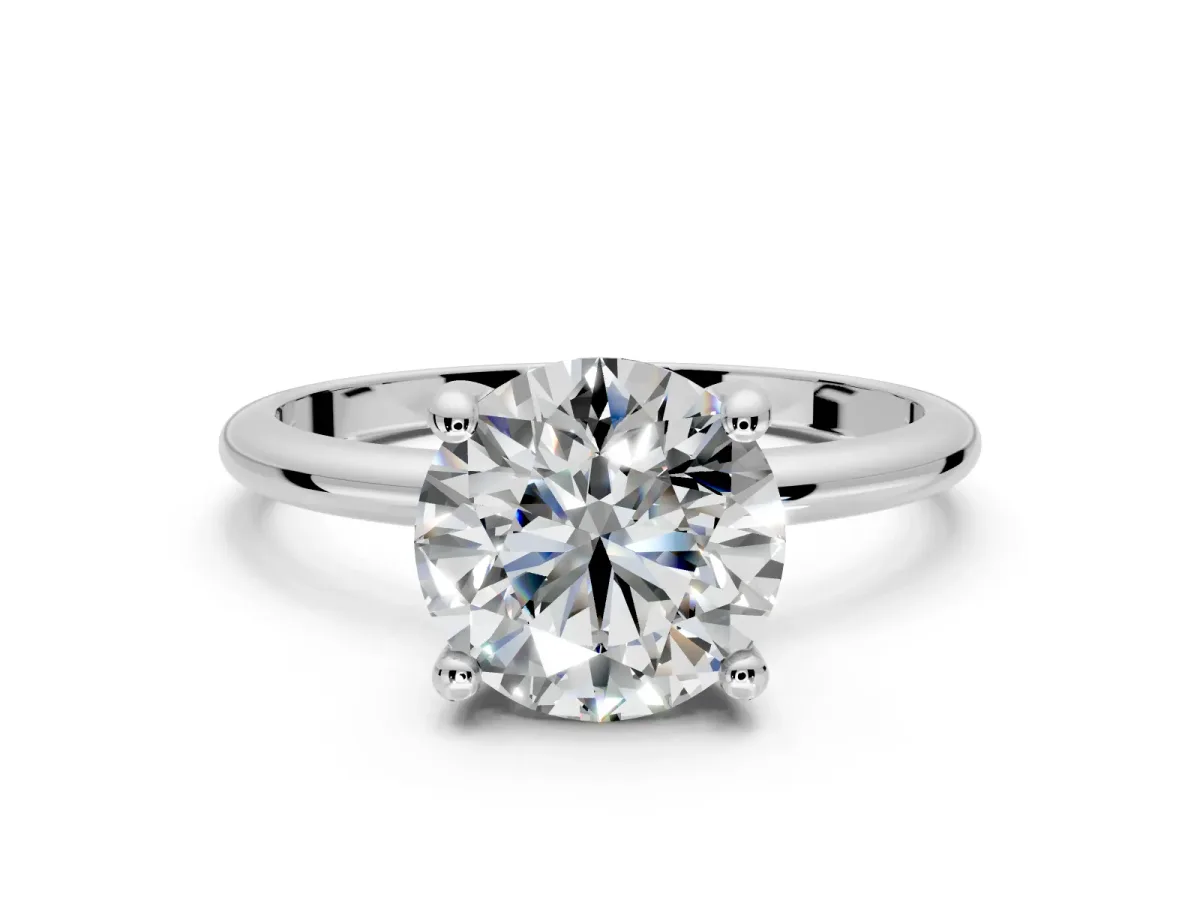 Minimalist Solitaire Engagement Ring Setting for Round Cut Center with Thin Band and Prong Head in Sterling Silver