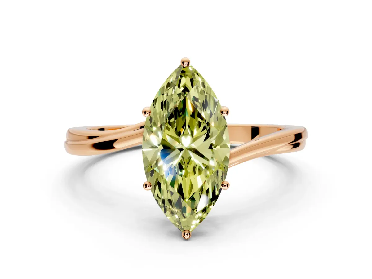 Solitaire Engagement Ring Setting for Fancy Yellow Marquise Center with Plain Bypass Twist Band and Prong Head in Rose Gold