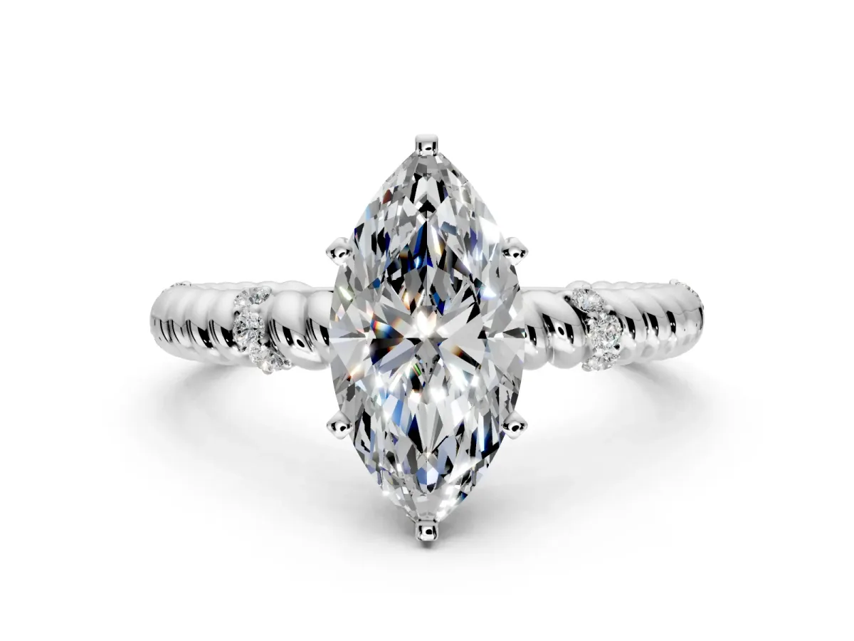 Rope Engagement Ring Setting for Marquise Center with Accent Shoulders and Prong Head in White Gold