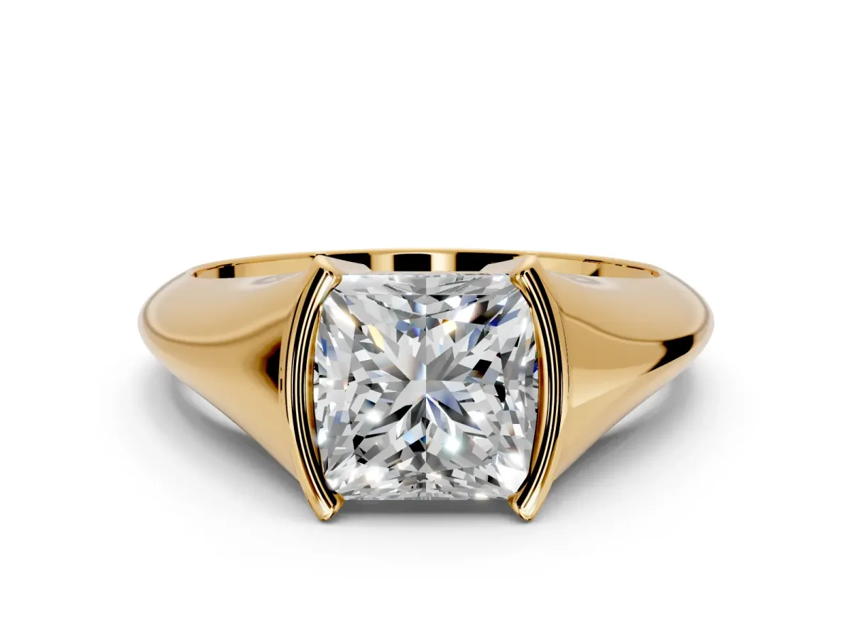Tension Engagement Ring Setting for Princess Cut Center with Wide Tapered Band and Tension Head in Yellow Gold