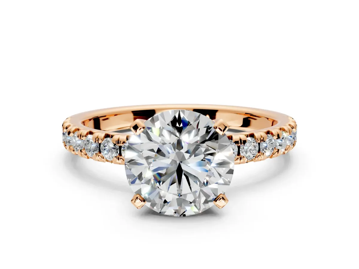 Solitaire Engagement Ring Setting for Round Cut Center with Large Accents and Prong Head in Rose Gold