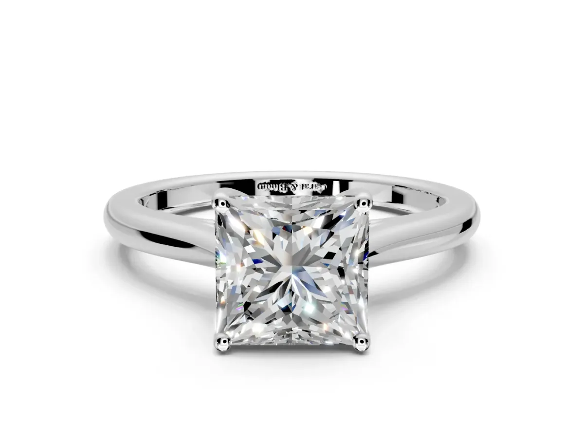 Solitaire Engagement Ring Setting for Princess Cut Center with Narrow Cathedral Band and Prong Head in Sterling Silver
