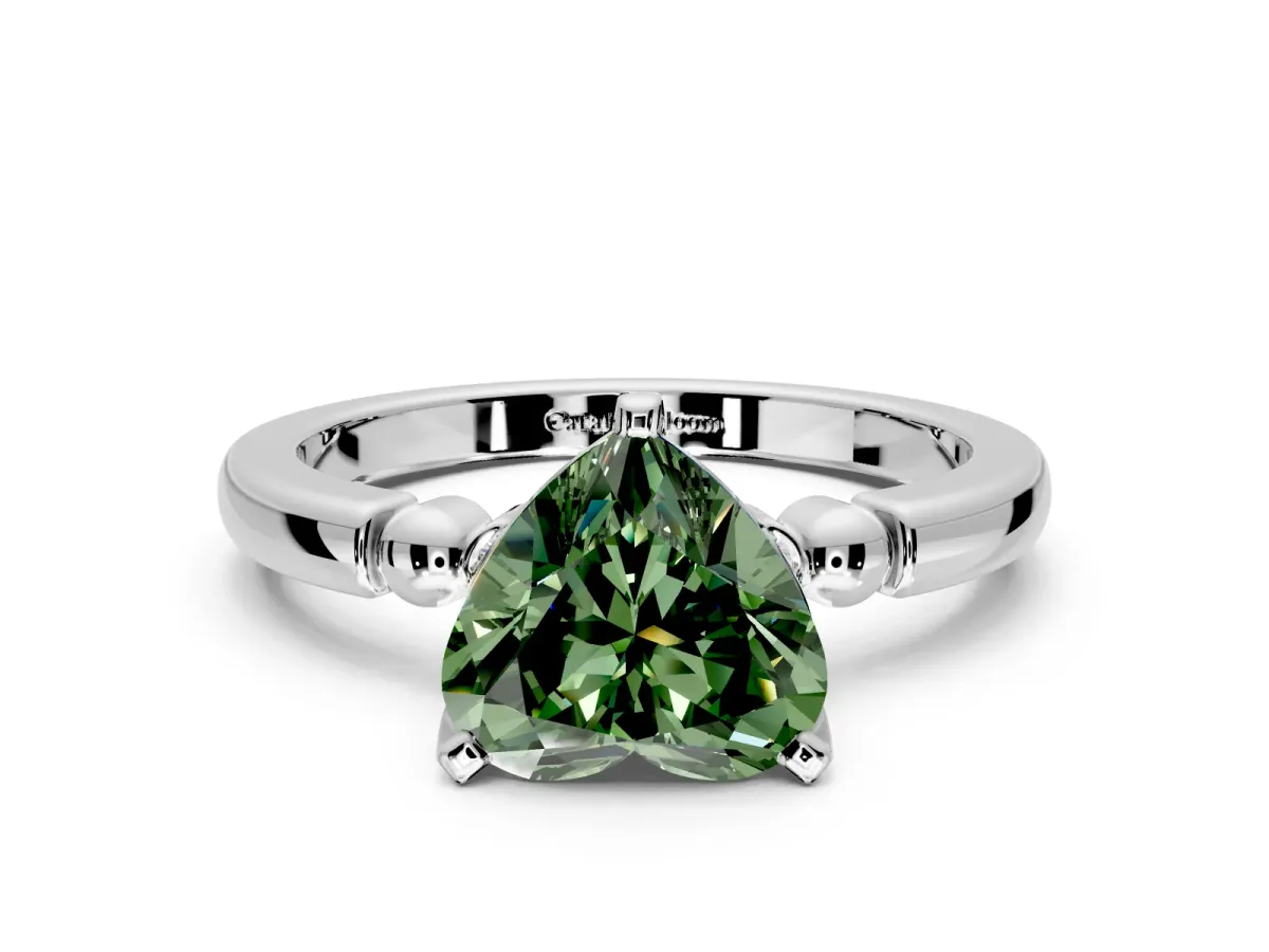 Solitaire Engagement Ring Setting for Fancy Green Heart-Shaped Center with Beaded Shoulders and Prong Head in Platinum