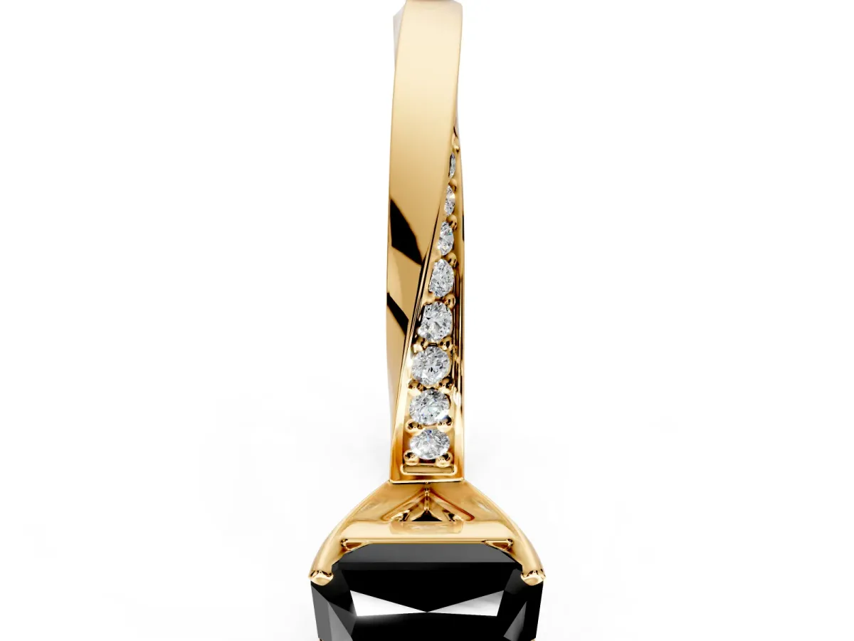 Side Accent Engagement Ring Setting for Fancy Black Radiant Cut Center with Accent Shoulders and Prong Head in Yellow Gold
