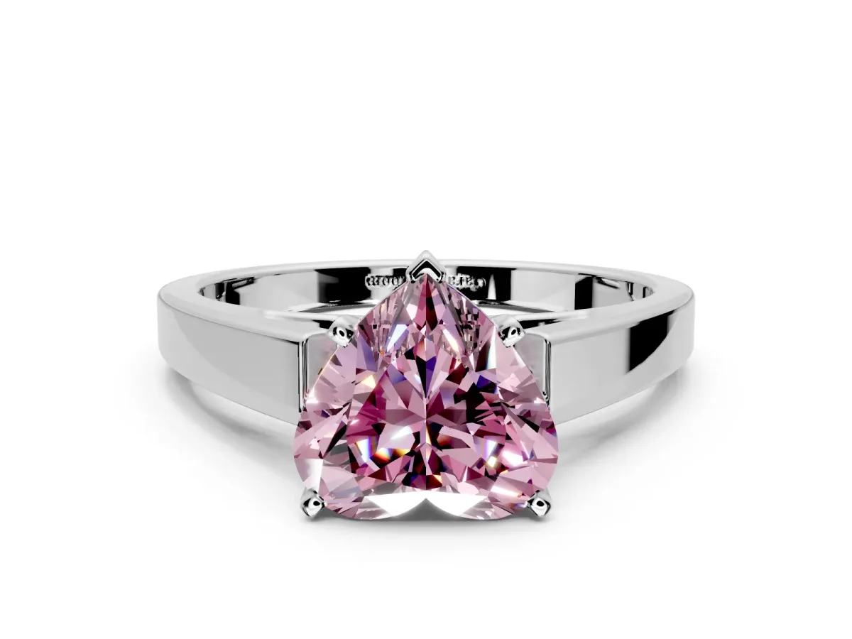 Solitaire Engagement Ring Setting for Fancy Pink Heart-Shaped Center with Tapered Split Shoulders and Prong Head in Sterling Silver