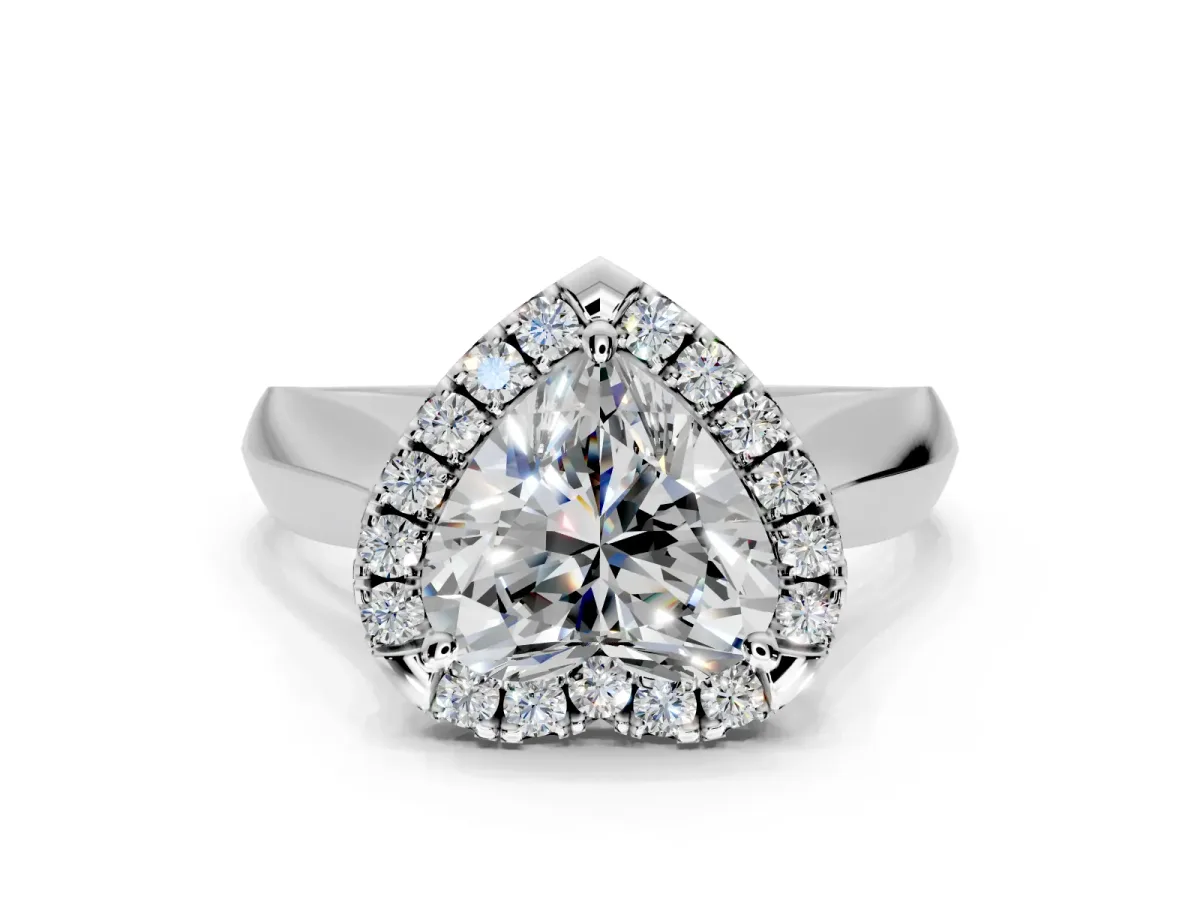 Halo Engagement Ring Setting for Heart-Shaped Center with Square Band and Prong Head in White Gold