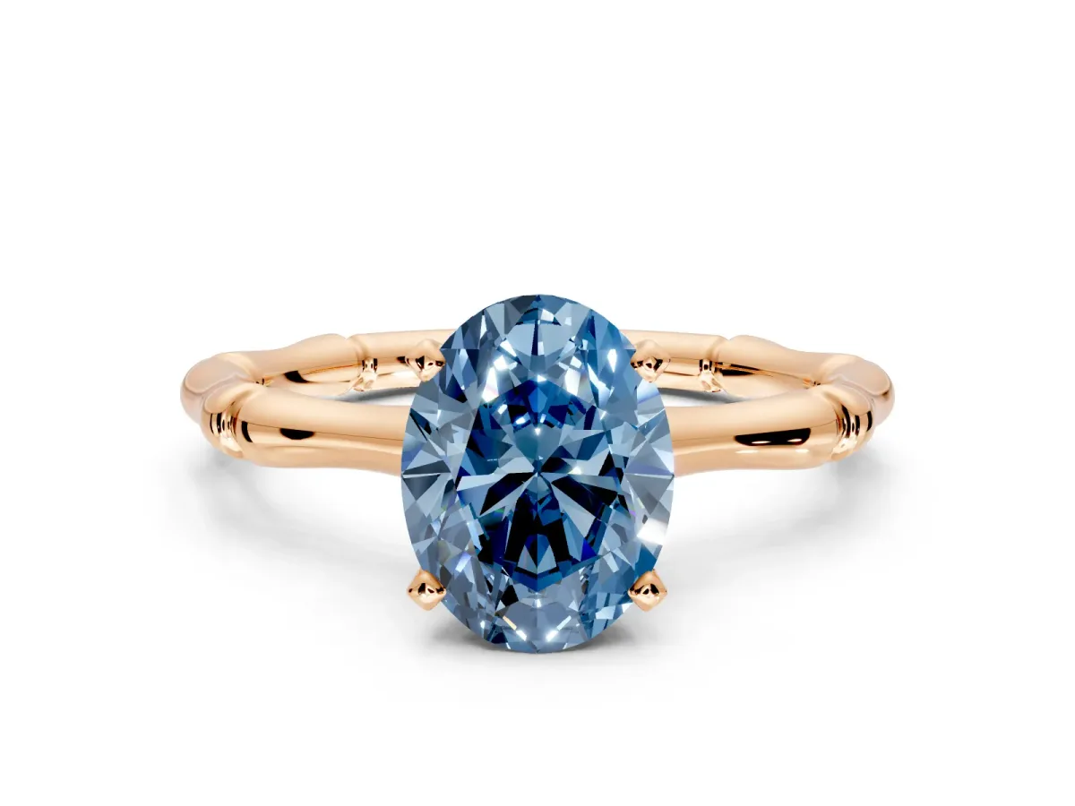 Solitaire Engagement Ring Setting for Fancy Blue Oval Center with Bamboo Band and Prong Head in Rose Gold
