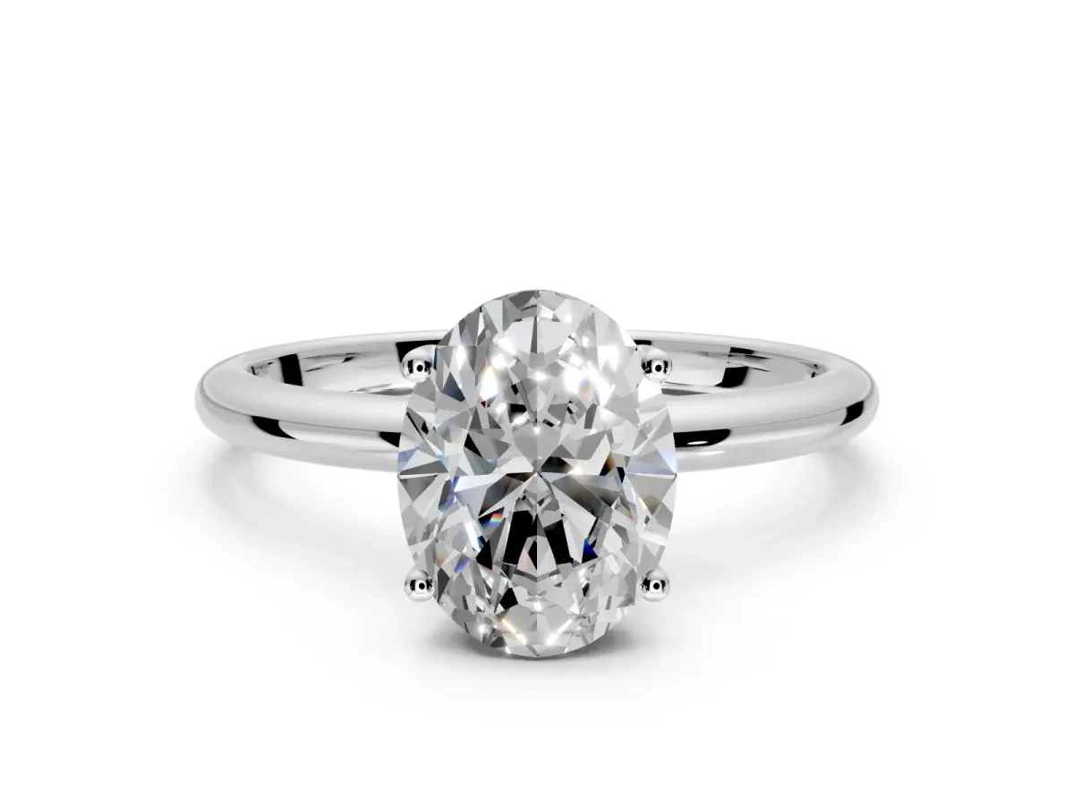 Hidden Halo Engagement Ring Setting for Oval Center with Thin Round-Wire Band and Prong Head in Platinum