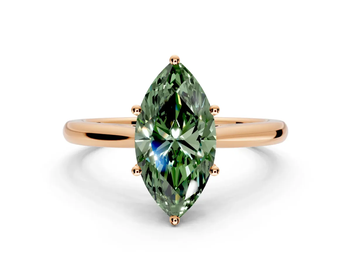 Solitaire Engagement Ring Setting for Fancy Green Marquise Center with Narrow Cathedral Band and Prong Head in Rose Gold