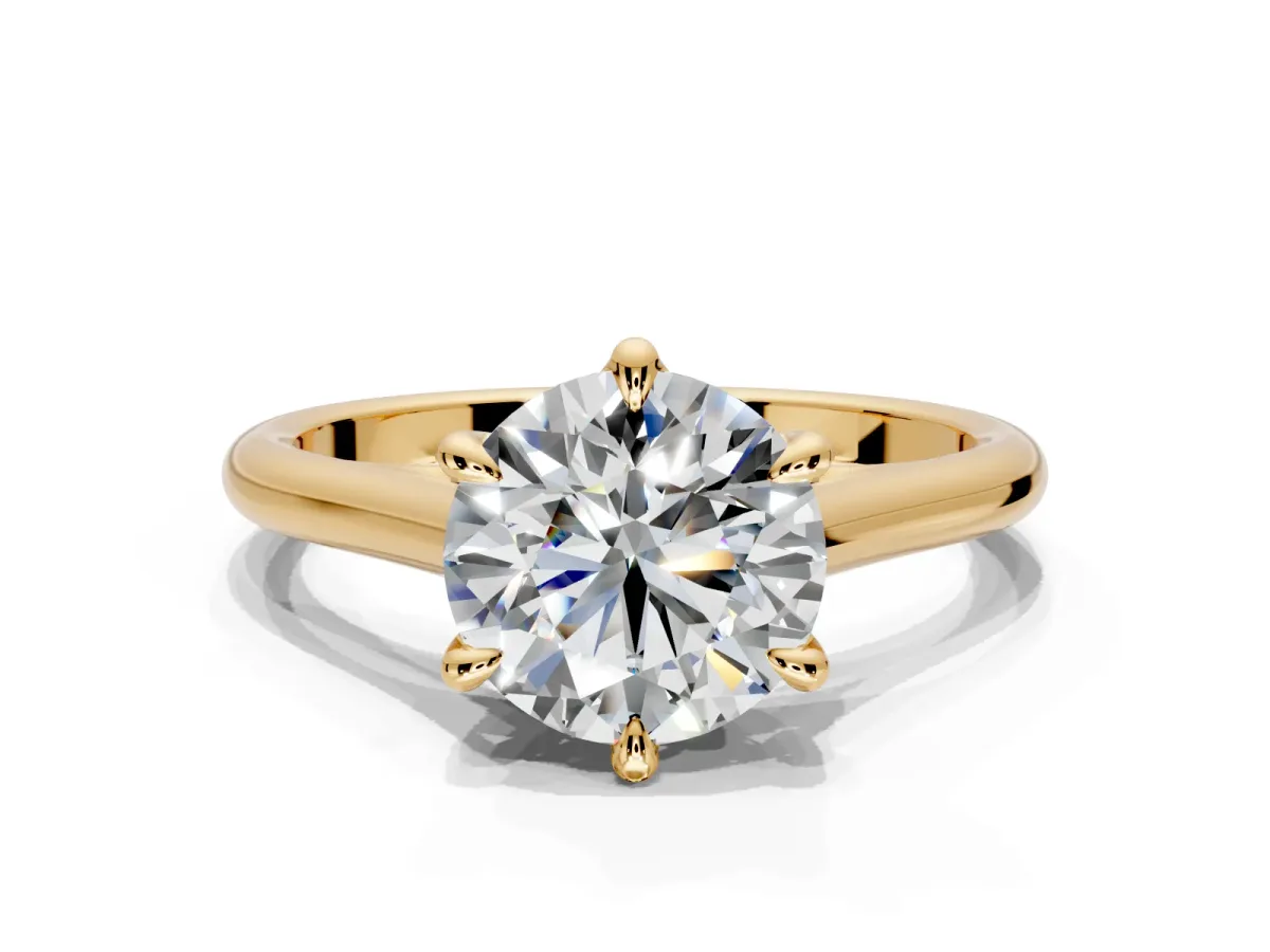 Solitaire Engagement Ring Setting for Round Cut Center with Cathedral Band and Prong Head in Yellow Gold