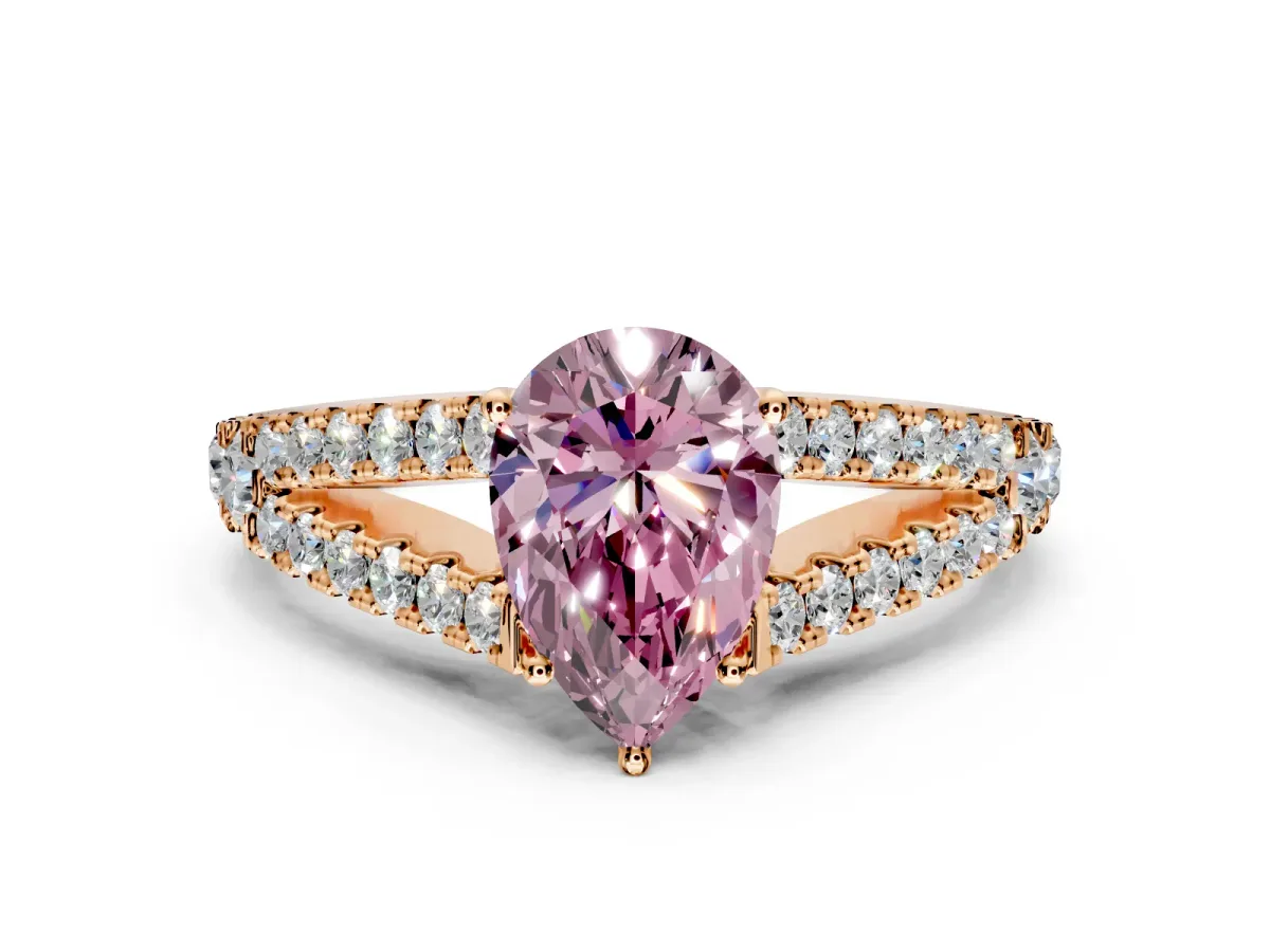 Solitaire Engagement Ring Setting for Fancy Pink Pear-Shaped Center with Pave Split Shank and Prong Head in Rose Gold