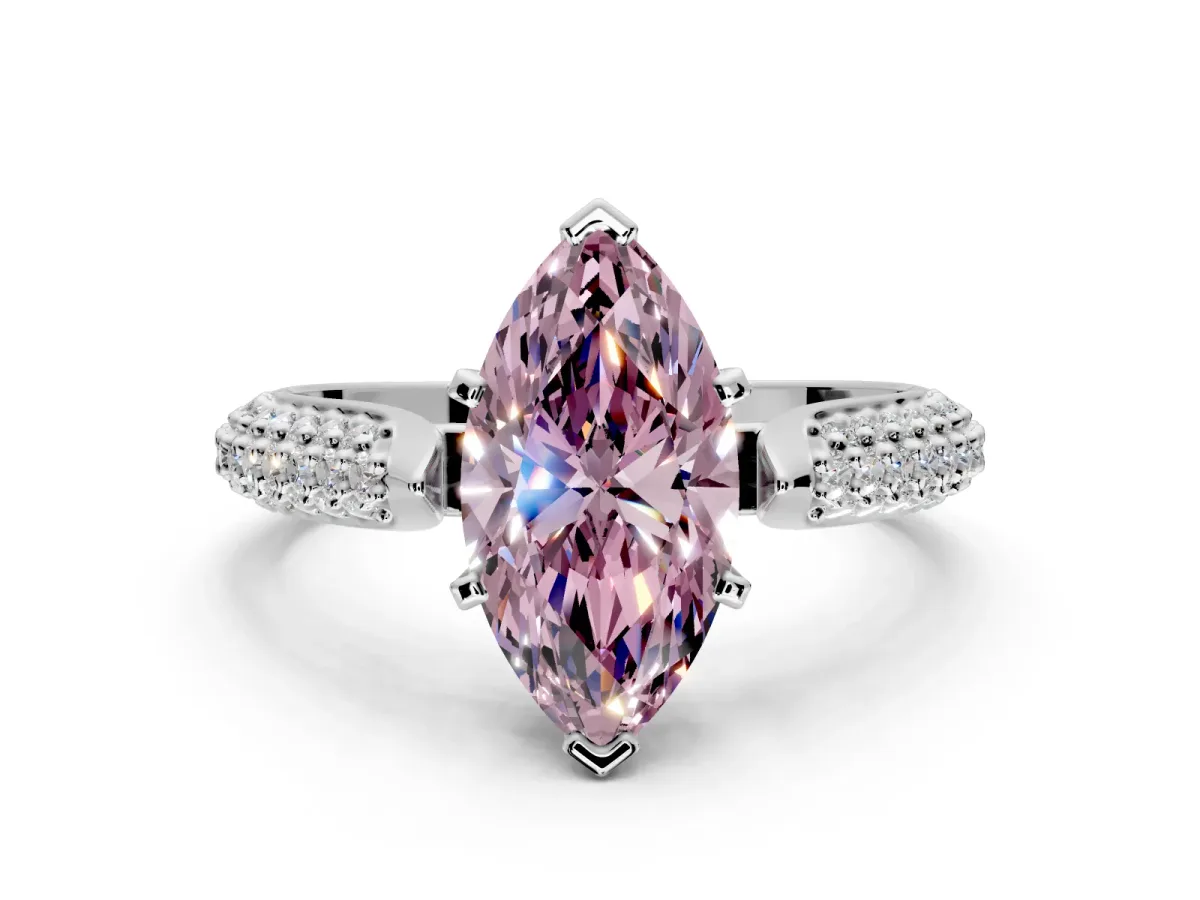 Solitaire Engagement Ring Setting for Fancy Pink Marquise Center with Multi-Row Accents and Prong Head in Sterling Silver