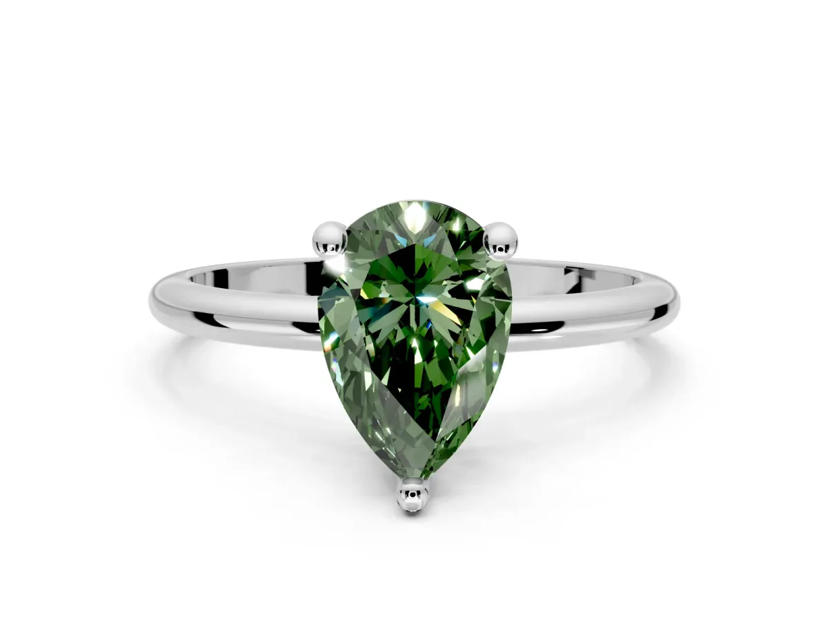 Minimalist Solitaire Engagement Ring Setting for Fancy Green Pear-Shaped Center with Thin Band and Prong Head in Platinum